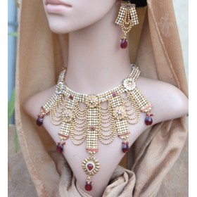 Crystal  Red Gold Ethnic Indian Bridal Necklace Set